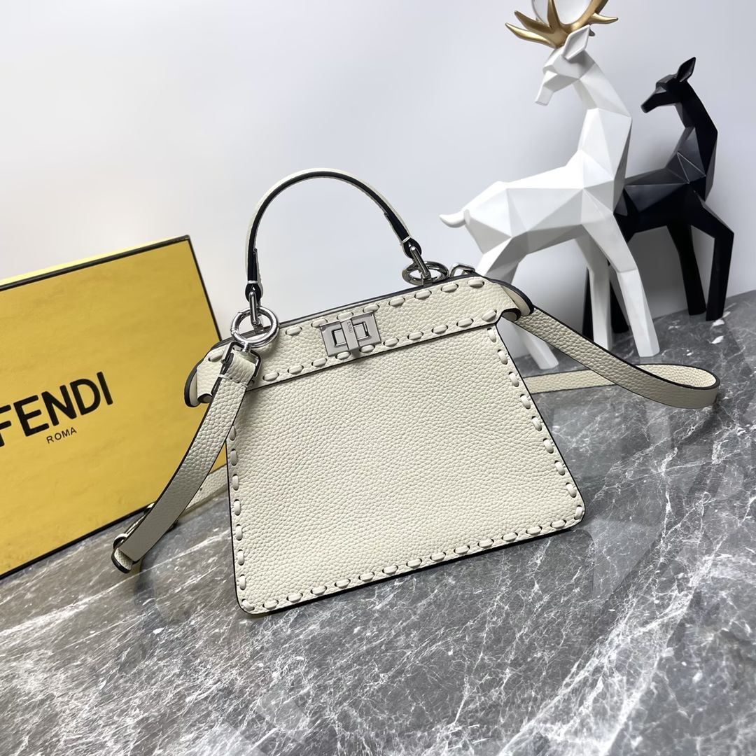 Fendi Peekaboo ISeeU Petite Beige Selleria Bag with 306 Hand-sewn Stitches